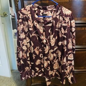 Ann Taylor Floral Blouse in Burgundy and Cream